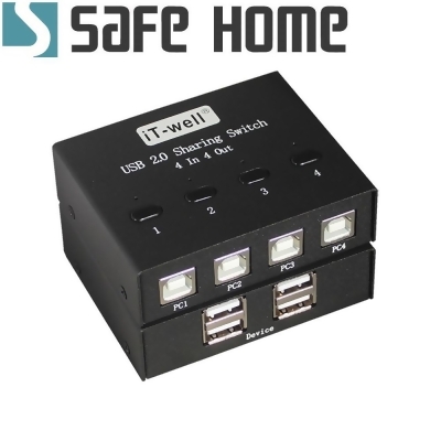 SAFEHOME 手動 4對4 USB切換器，可延長至 10公尺，輕鬆分享印表機/隨身碟等 USB設備 SDU404 