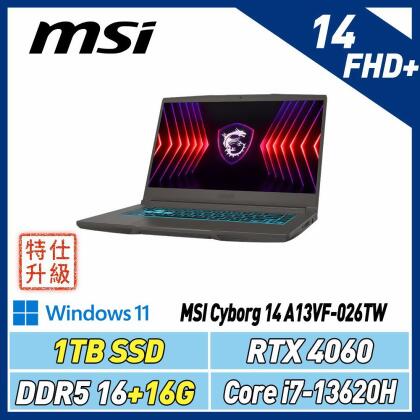 【改機升級】MSI Cyborg A13VF-026TW(i7-13620H/16*2G/RTX4060/1T) 