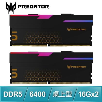 ACER 宏碁 Predator Hermes DDR5-6400 32GB(16G*2)RGB記憶體-黑 
