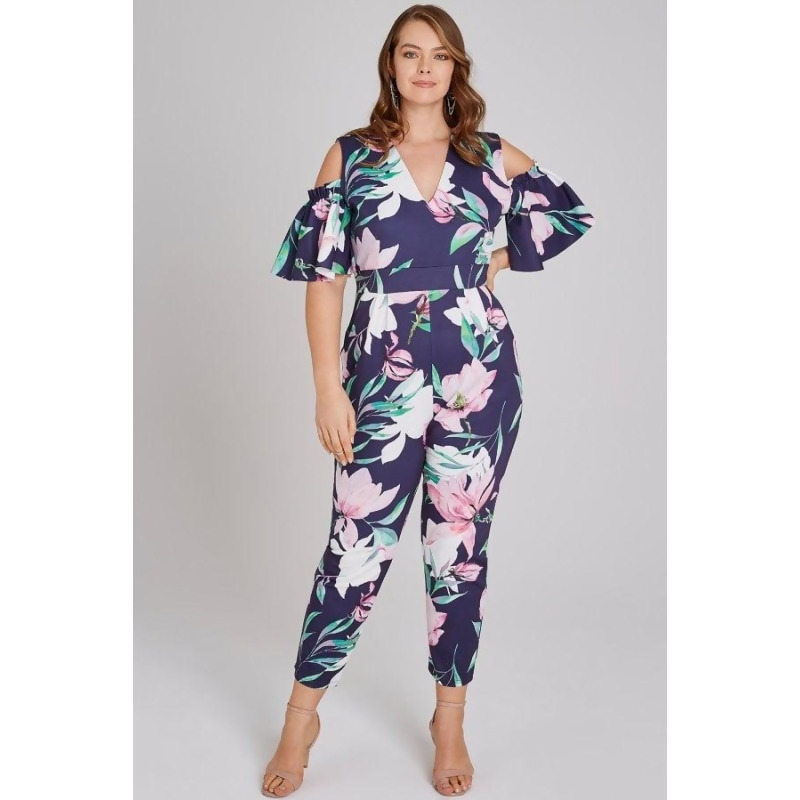 navy cold shoulder jumpsuit