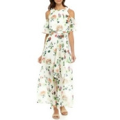 Calvin Klein Cold Shoulder Floral Chiffon Maxi Dress Calvin Klein Cold Shoulder Floral Chiffon Maxi Dress