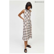 Womens Warehouse Linen Check Dress - Brown Womens Warehouse Linen Check Dress - Brown