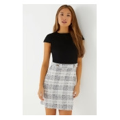 Lipsy Check 2 in 1 A line Mini Dress - 4 - Black Lipsy Check 2 in 1 A line Mini Dress - 4 - Black