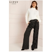Lipsy Window Pane Check Wide Leg Trouser - 10R - Black Lipsy Window Pane Check Wide Leg Trouser - 10R - Black