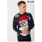 Mens Only & Sons Crew Neck Christmas Jumper - Blue Mens Only & Sons Crew Neck Christmas Jumper - Blue