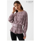 Lipsy Check Belted Top - 4 - Pink Lipsy Check Belted Top - 4 - Pink