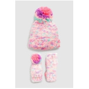 Girls Next Pink Fluro Hat And Gloves Set (Older) - Pink Girls Next Pink Fluro Hat And Gloves Set (Older) - Pink