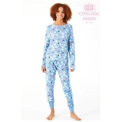 Womens Chelsea Christmas Peers Snow Man PJ Set - Blue Womens Chelsea Christmas Peers Snow Man PJ Set - Blue