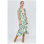 Womens Warehouse Green Ruffle Floral Midi Dress - Green Womens Warehouse Green Ruffle Floral Midi Dress - Green