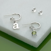 Silver Letter and Birthstone Charm Hoop Earrings Silver Letter and Birthstone Charm Hoop Earrings