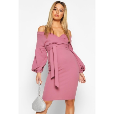 off the shoulder wrap midi dress