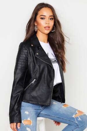 black faux leather moto jacket women's