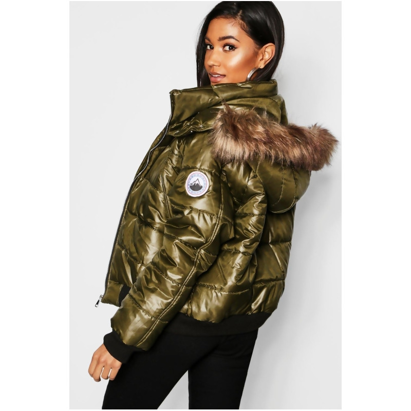 faux fur trim cire puffer jacket
