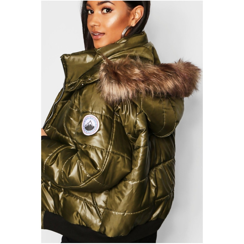 faux fur trim cire puffer jacket
