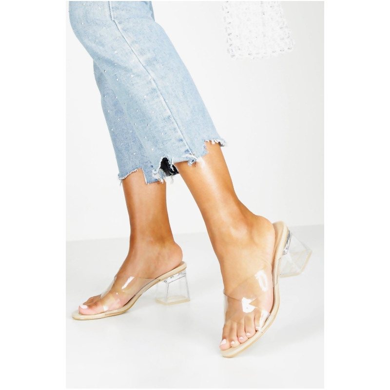 beige block heel mules