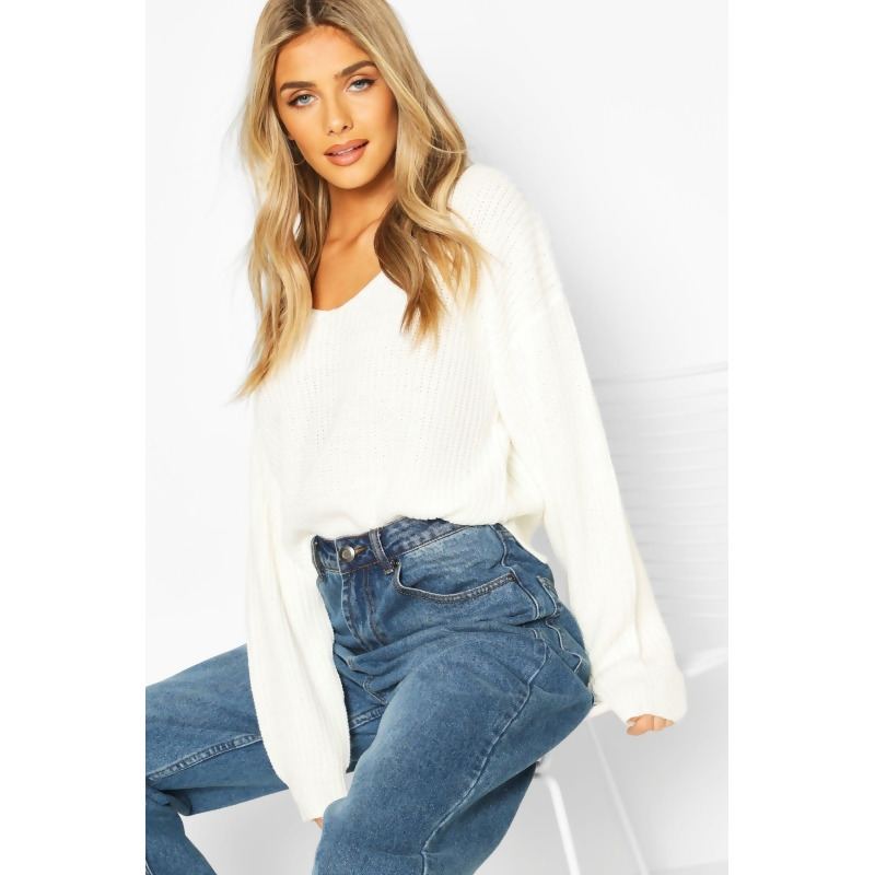 white cropped v neck sweater