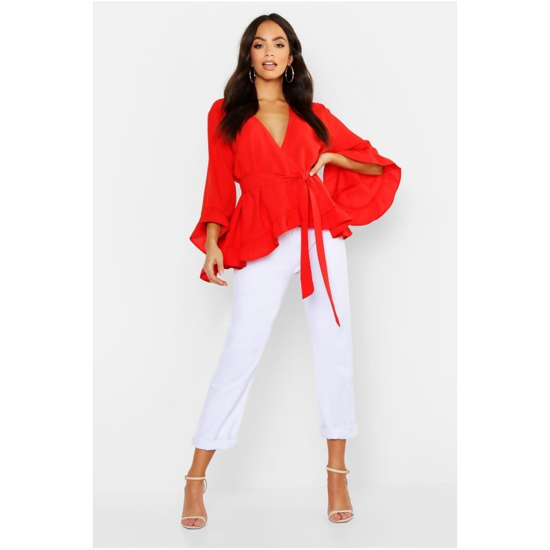 ruffle hem wrap blouse