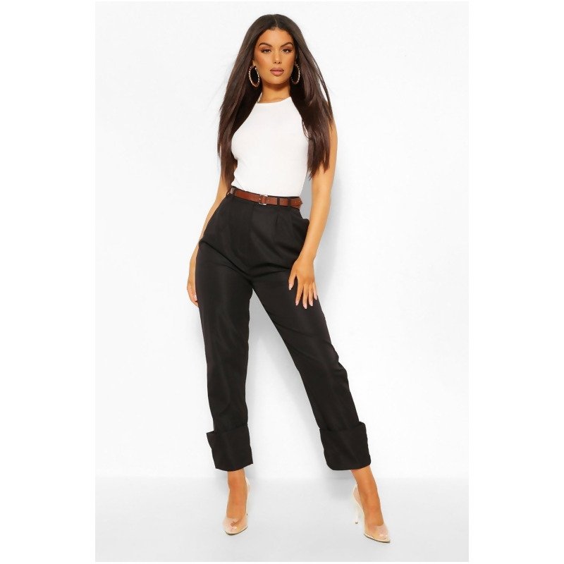 Download Womens Deep Cuff Belted Pleat Front Pants - Black - 6 from ...