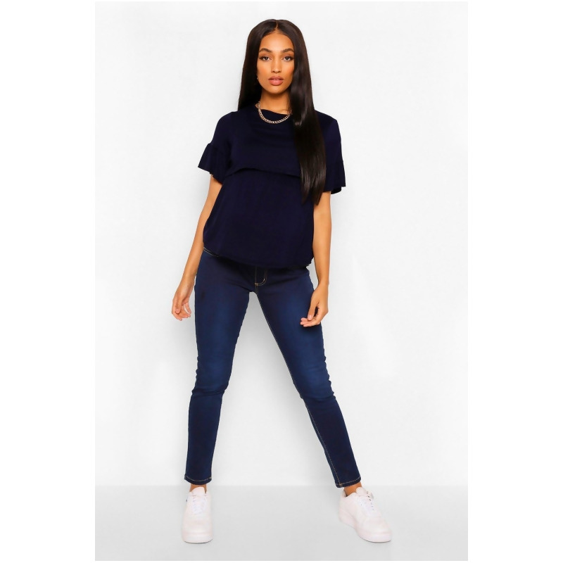 Womens Maternity Nursing Smock Top - Navy - 10 from boohoo ...