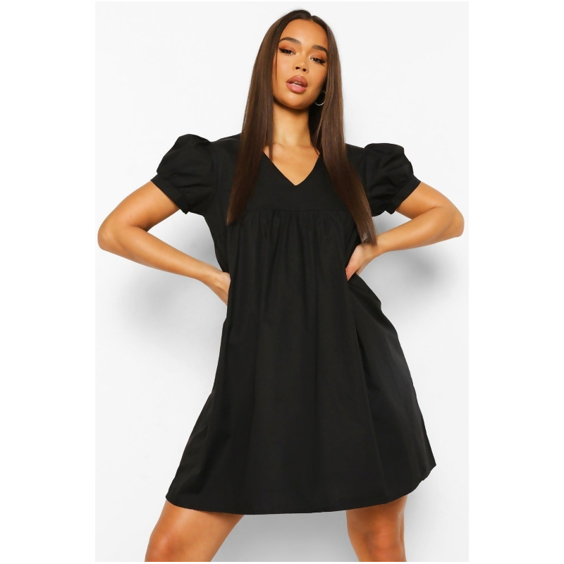 Womens V Neck Short Sleeve Smock Dress Black Xs From Boohoo At Shop Com
