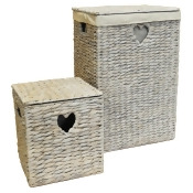 WEAVE - Natural Woven Water Hyacinth Lined Linen / Laundry Basket and Storage Box - Whitewash WEAVE - Natural Woven Water Hyacinth Lined Linen / Laundry Basket and Storage Box - Whitewash