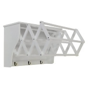 RUNDLE - Wall Mounted Folding Extending Towel Rail with Shelf and Hooks - White RUNDLE - Wall Mounted Folding Extending Towel Rail with Shelf and Hooks - White