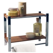 BAMBOO - Bathroom Wall 2 Tier Storage Shelf / Towel Rail - Silver / Natural BAMBOO - Bathroom Wall 2 Tier Storage Shelf / Towel Rail - Silver / Natural