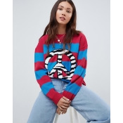 E.L.K oversized jumper in stripe with peace sign graphic - Multi E.L.K oversized jumper in stripe with peace sign graphic - Multi