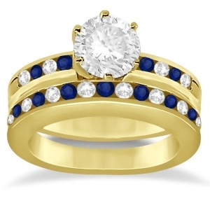 Semi-eternity Blue Sapphire Gem Bridal Set 18K Yellow Gold 0.96ct - All