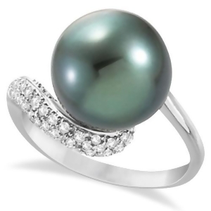 Tahitian Cultured Pearl and Diamond Accent Swirl Ring 14K White 12mm - All