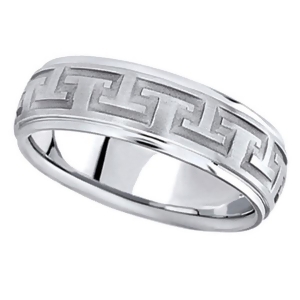 Men's Diamond Cut Carved Wedding Band in 14k White Gold 7mm - All