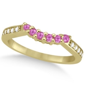Floral Diamond and Pink Sapphire Wedding Ring 14k Yellow Gold 0.30ct - All