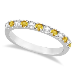Diamond and Yellow Sapphire Ring Stackable Band 14k White Gold 0.32ct - All