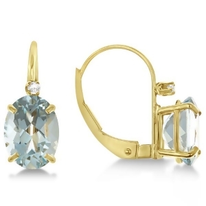 Aquamarine Drop Earrings with Accent Diamond 14K Yellow Gold 2.12ct - All
