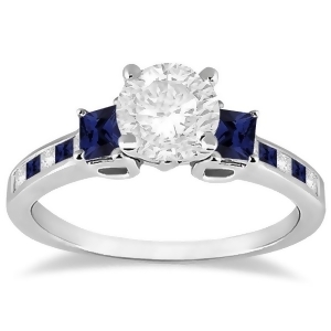Princess Cut Diamond and Sapphire Engagement Ring 18k White Gold 0.68ct - All