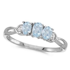 Oval Aquamarine and Diamond Three Stone Ring 14k White Gold 0.50ctw - All