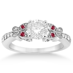 Butterfly Diamond and Ruby Engagement Ring 18k White Gold 0.20ct - All