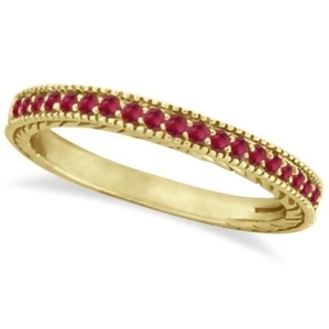 Ruby Stackable Ring Band Milgrain Edges 14k Yellow Gold 0.25ct - All