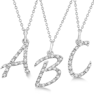 Personalized Diamond Script Letter Initial Necklace in 14k White Gold - All