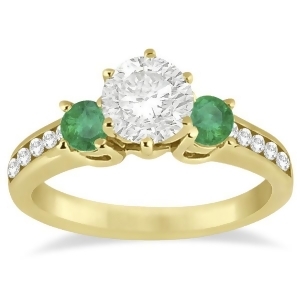 Three-stone Emerald and Diamond Engagement Ring 18k Yellow Gold 0.45ct - All