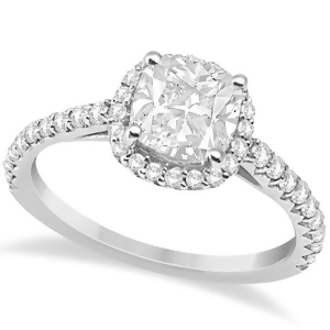 Halo Design Cushion Cut Diamond Engagement Ring in Platinum 0.88ct - All