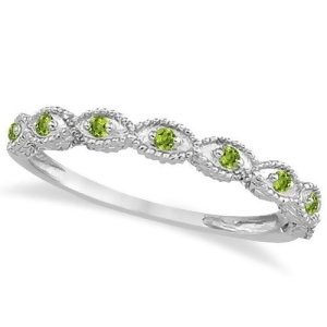 Antique Marquise Shape Peridot Wedding Ring 18k White Gold 0.18ct - All
