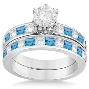 Channel Blue Topaz and Diamond Bridal Set 14k White Gold 1.30ct - All