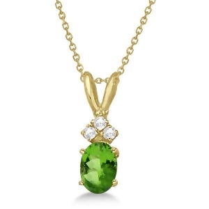 Oval Peridot Pendant with Diamonds in 14K Yellow Gold 0.96ctw - All