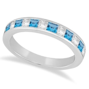 Channel Blue Topaz and Diamond Wedding Ring Platinum 0.70ct - All