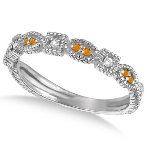 Vintage Stackable Diamond and Citrine Ring 14k White Gold 0.15ct - All