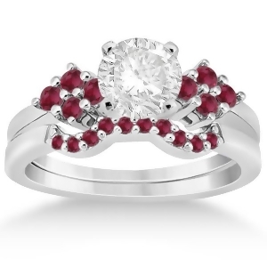 Ruby Floral Engagement Ring and Wedding Band 14k White Gold 0.50ct - All