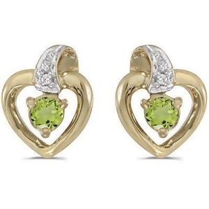 Peridot and Diamond Heart Earrings 14k Yellow Gold 0.28ctw - All