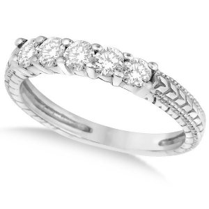 Five-stone Vintage Filigree Diamond Ring Band 14k White Gold 0.50ct - All