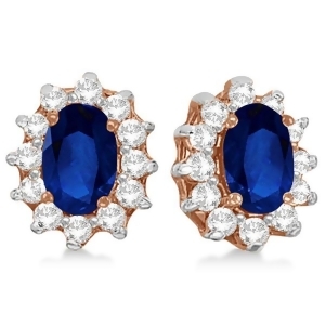 Oval Blue Sapphire and Diamond Accents Earrings 14k Rose Gold 2.05ct - All